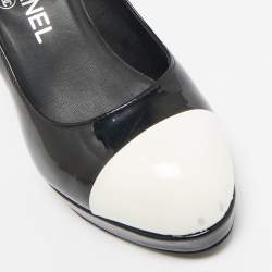 Chanel Black/White Patent Leather CC Cap Toe Platform Pumps Size 37