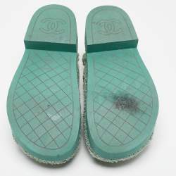 Chanel Green Fabric and Nylon Dad Slingback Sandals Size 38