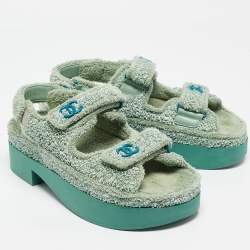 Chanel Green Fabric and Nylon Dad Slingback Sandals Size 38