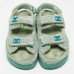 Chanel Green Fabric and Nylon Dad Slingback Sandals Size 38