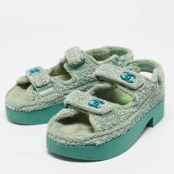 Chanel Green Fabric and Nylon Dad Slingback Sandals Size 38