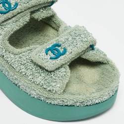 Chanel Green Fabric and Nylon Dad Slingback Sandals Size 38