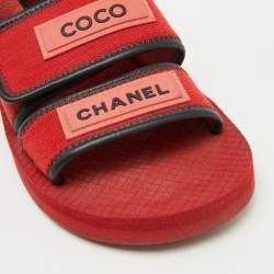 Chanel Red/Black Fabric and Leather Coco Chanel Strap Sandals Size 38