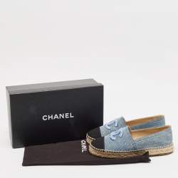 Pre Owned Chanel Blue/Black Denim CC Espadrille Flats Size 38