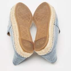 Pre Owned Chanel Blue/Black Denim CC Espadrille Flats Size 38