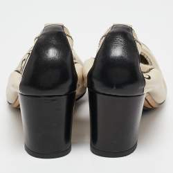 Pre Owned Chanel Beige/Black Leather Scrunch Block Heel Pumps Size 41