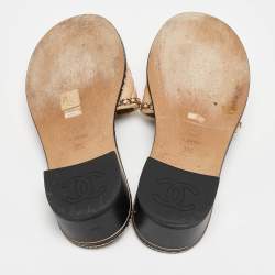 Chanel Beige Quilted Leather CC Chain Link Slide Sandals Size 39