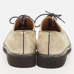 Pre Owned Chanel Beige/Green Suede and Texture Leather Oxfords Size 39