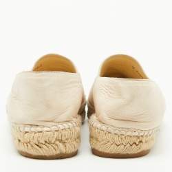 Chanel Off White/Black Leather and Canvas CC Cap Toe Espadrille Flats Size 38