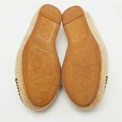 Chanel Off White/Black Leather and Canvas CC Cap Toe Espadrille Flats Size 38
