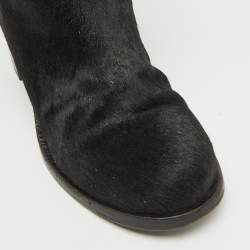 Chanel Black Calf Hair Block Heel Calf Length Boots Size 37