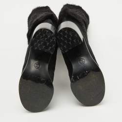 Chanel Black Calf Hair Block Heel Calf Length Boots Size 37