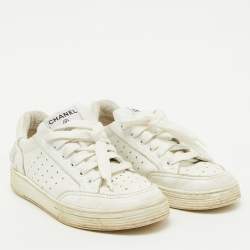 Chanel White Perforated Leather CC Low Top Sneakers Size 38.5