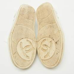 Chanel White Perforated Leather CC Low Top Sneakers Size 38.5