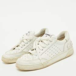 Chanel White Perforated Leather CC Low Top Sneakers Size 38.5