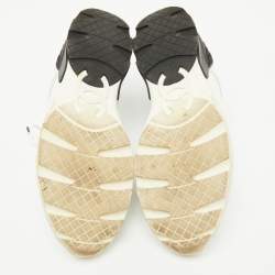 Pre Owned Chanel White/Black Leather and Fabric CC Low Top Sneakers Size 40