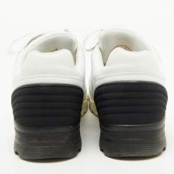 Pre Owned Chanel White/Black Leather and Fabric CC Low Top Sneakers Size 40