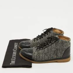 Chanel Grey/Black Tweed and Leather CC Cap Toe High Top Sneakers Size 39.5