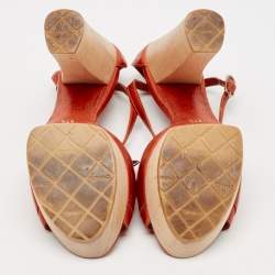 Chanel Dark Orange Leather CC Detail Ankle Strap Platform Sandals Size 37.5