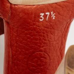 Chanel Dark Orange Leather CC Detail Ankle Strap Platform Sandals Size 37.5