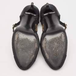 Chanel Black Sequins and Grosgrain Cap Toe CC Ankle Strap Pumps Size 39.5