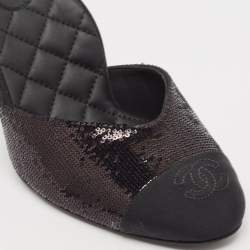 Chanel Black Sequins and Grosgrain Cap Toe CC Ankle Strap Pumps Size 39.5