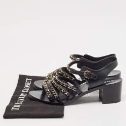 Chanel Black Leather CC Chain Detail Ankle Strap Sandals Size 39