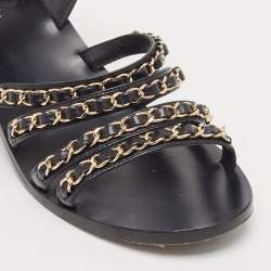 Chanel Black Leather CC Chain Detail Ankle Strap Sandals Size 39