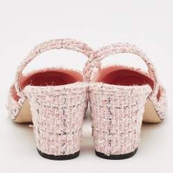 Pre Owned Chanel Pink/Black Tweed and Grosgrain Cap Toe CC Slingback Pumps Size 39.5