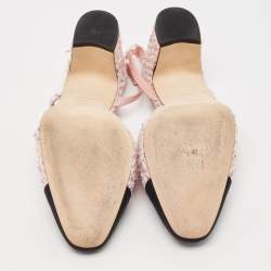 Pre Owned Chanel Pink/Black Tweed and Grosgrain Cap Toe CC Slingback Pumps Size 39.5
