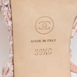 Pre Owned Chanel Pink/Black Tweed and Grosgrain Cap Toe CC Slingback Pumps Size 39.5