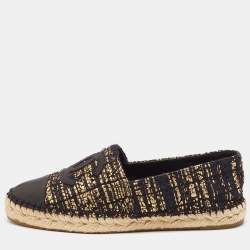 Chanel Black/Gold Canvas and Tweed CC Espadrille Flats Size 38