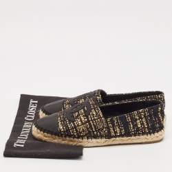 Chanel Black/Gold Canvas and Tweed CC Espadrille Flats Size 38