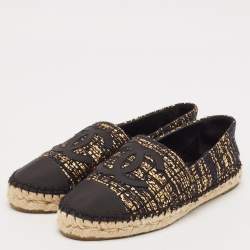 Chanel Black/Gold Canvas and Tweed CC Espadrille Flats Size 38