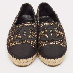 Chanel Black/Gold Canvas and Tweed CC Espadrille Flats Size 38