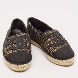 Chanel Black/Gold Canvas and Tweed CC Espadrille Flats Size 38