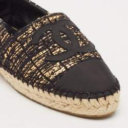 Chanel Black/Gold Canvas and Tweed CC Espadrille Flats Size 38