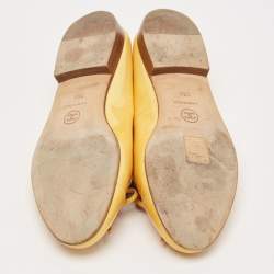 Pre Owned Chanel Yellow Patent Leather CC Ballet Flats Size 35.5