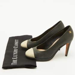 Chanel Dark Grey/Gold Leather CC Cap Toe Pumps Size 37