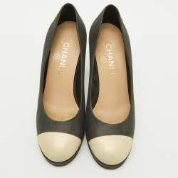 Chanel Dark Grey/Gold Leather CC Cap Toe Pumps Size 37