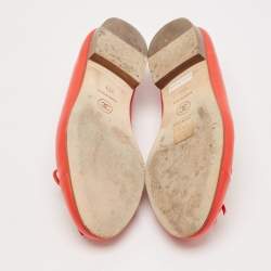 Pre Owned Chanel Red Leather CC Cap Toe Bow Ballet Flats Size 35.5