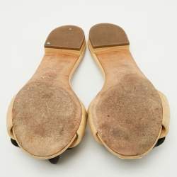 Chanel Beige Leather CC Camellia Flat Slide Sandals Size 39