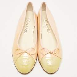 Chanel Two Tone Patent Leather CC Ballet Flats Size 35.5