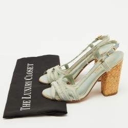 Chanel Light Blue Canvas Strappy Block Heel Slingback Sandals Size 36.5