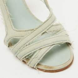 Chanel Light Blue Canvas Strappy Block Heel Slingback Sandals Size 36.5