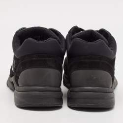 Pre Owned Chanel Black/Navy Blue Suede and Fabric CC Low Top Sneakers  Size 45