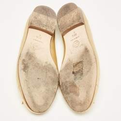 Pre Owned Chanel Gold Leather Cap Toe CC Bow Ballet Flats Size 35.5