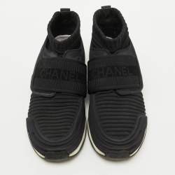 Pre Owned Chanel Black Fabric CC Logo Sock Slip On Sneakers Size 37