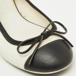 Pre Owned Chanel White/Black Rubber CC Cap Toe Bow Ballet Flats Size 36