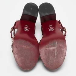 Pre Owned Chanel Burgundy Leather CC Chain Detail Strappy Sandals Size 39